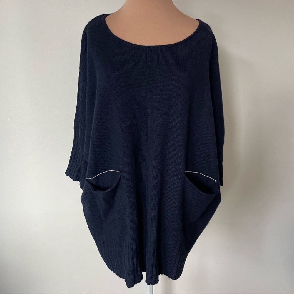 Rocco Ragni Wool Cashmere Blue 3/4 Dolman Sleeve Embellished Pocket Sweater Sz L